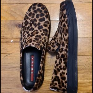 Rare Prada  leopard print slip on sneakers